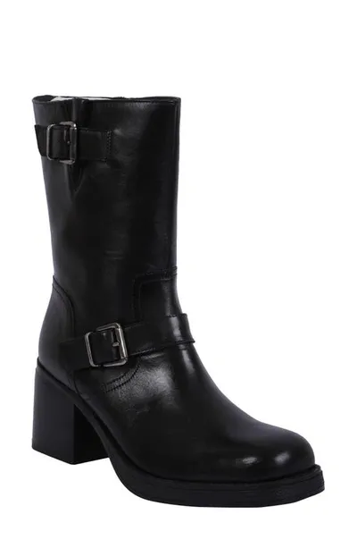 Kenneth Cole New York Janice Block Heel Engineer Boot In Black - Leather