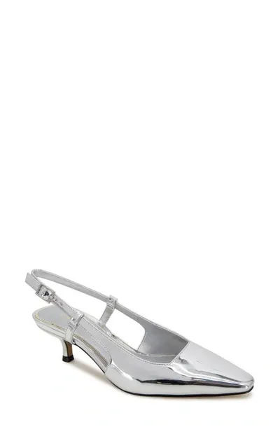 Kenneth Cole New York Martha Kitten Heel Slingback Pump In Silver- Specchio Polyurethane