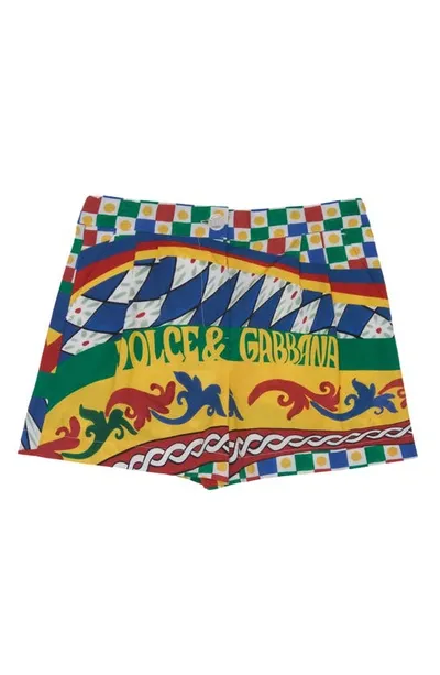 Dolce & Gabbana Dolce&gabbana Kids' Carretto Siciliano Print Cotton Shorts In Blue Multiprint