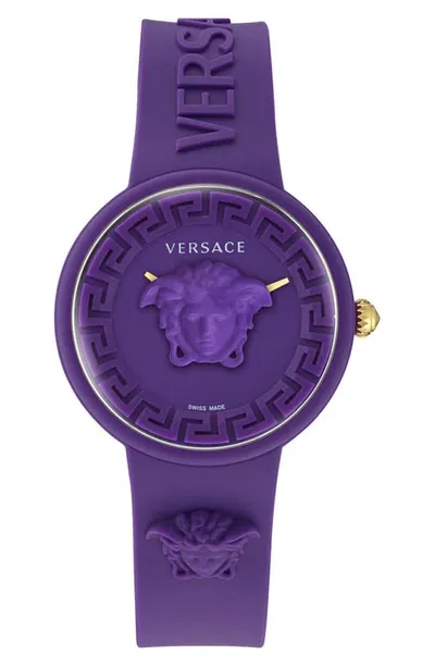 Versace 39mm Medusa Pop Watch With Silicone Strap And Matching Case, Purple