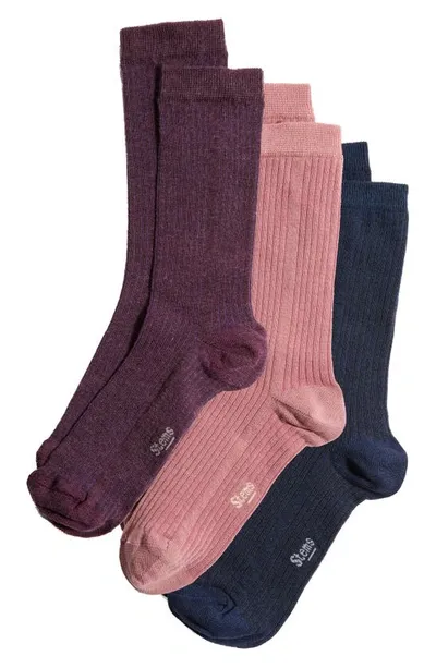 Stems Assorted 3-pack Rib Socks In Navy/rosa/mauve