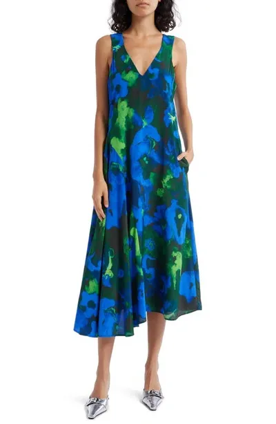 Stine Goya Oriza Floral Asymmetric Dress In Blue