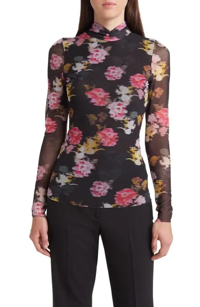 Ted Baker Womens Black Malyel Floral-print Stretch-mesh Top