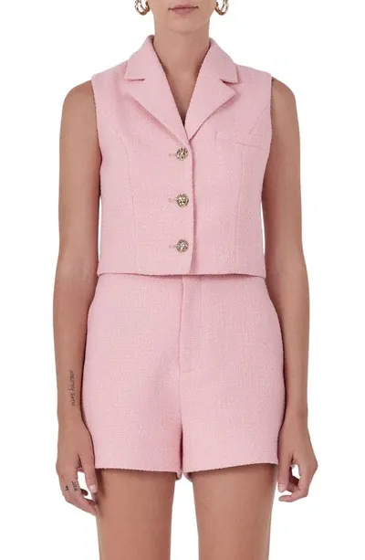 Endless Rose Women's Tweed Collared Vest Top In Pink