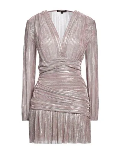 Maje Wrap-effect Pleated Metallic Knitted Mini Dress In Pink