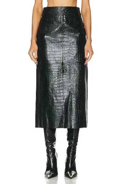 Helmut Lang Women's Croc-embossed Leather Midi Skirt In Black