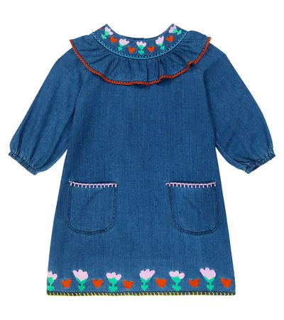 Stella Mccartney Kids Girls Blue Embroidered Denim Dress