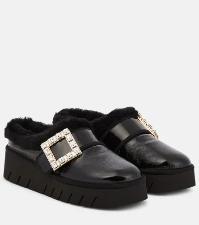 Roger Vivier Viv Winter Platform Leather Mules In Black