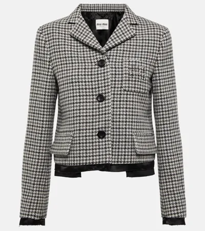 Miu Miu Houndstooth Wool Jacket In Multi