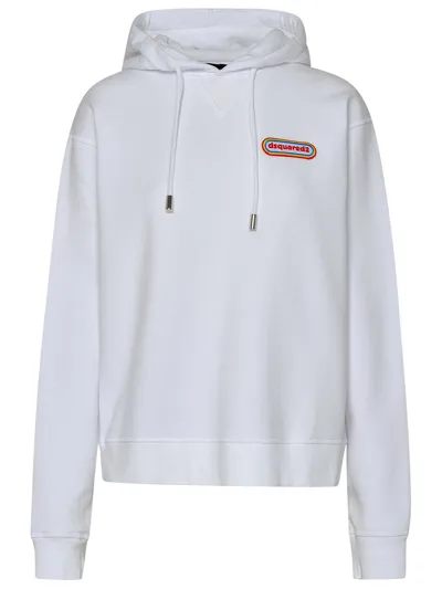 Dsquared2 Logo Patch Drawstring Hoodie In White