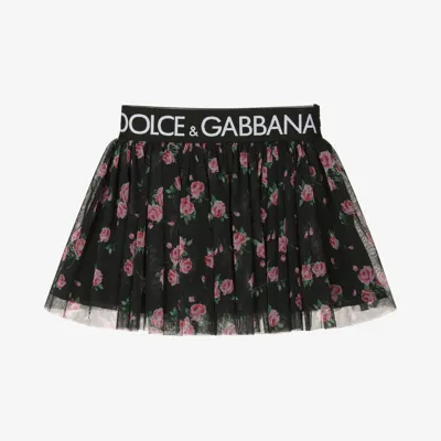 Dolce & Gabbana Kids' Printed Tulle Mini Skirt W/logo Tape In Black