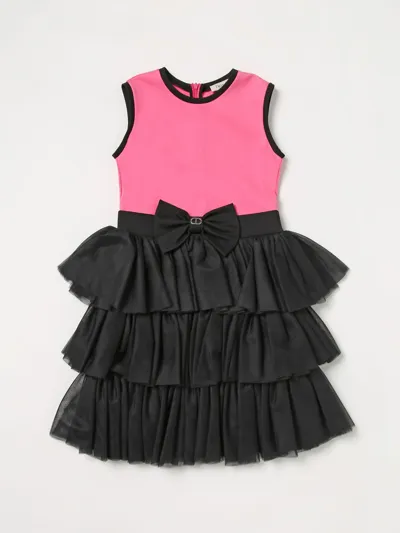 Twinset Kids' Bow-detail Ruffled Midi Dress In Fuchsia