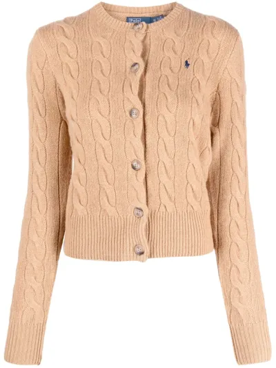 Polo Ralph Lauren Polo Pony-motif Cable-knit Cardigan In Brown