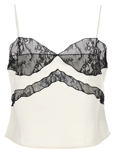 The Andamane Narcisa Lace & Satin Spaghetti Strap Top In White/black