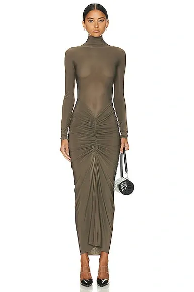 Alaïa Brown Draped Jersey Maxi Dress