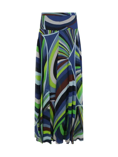 Pucci Iride High Rise Silk Chiffon Maxi Skirt In Verde/avio