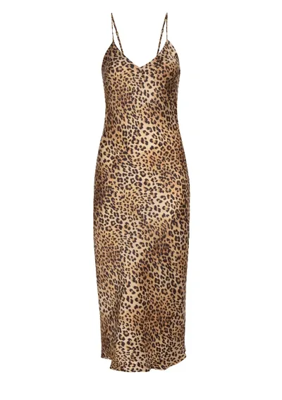 Gilda & Pearl Golden Hollywood Leopard-print Silk Midi Dress In Brown