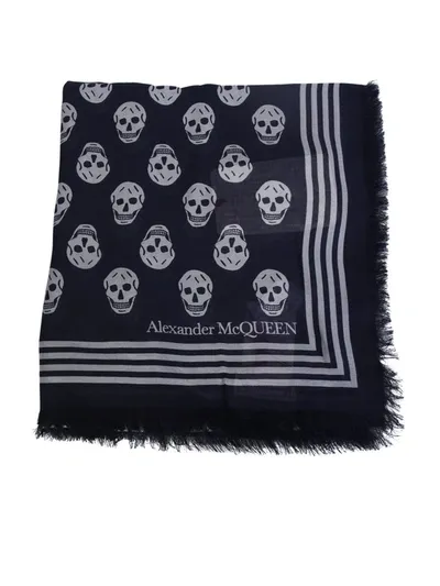 Alexander Mcqueen Biker Skull Modal Scarf In Black/white