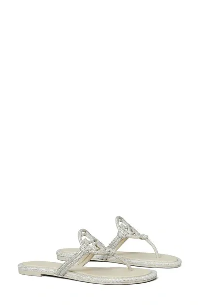 Tory Burch Miller Pave Logo Thong Sandals In Tortora