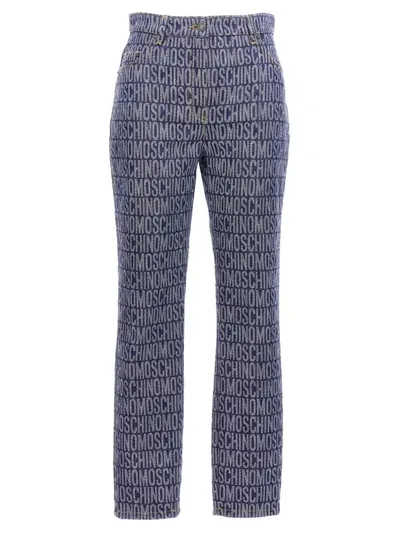 Moschino Monogram-print Skinny Jeans In Azul