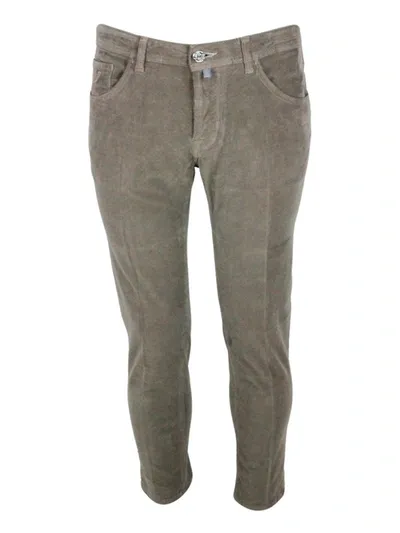 Jacob Cohen Histores Scott Trousers In Luxury Edition In Soft 1000 Striped Velvet With 5 Pockets With Closure Bu In Brown