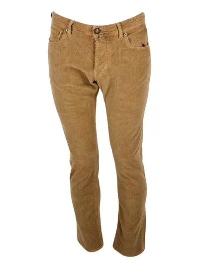 Jacob Cohen Bard J688 Trousers In Luxury Edition In Soft Rock Corduroy With 5 Pockets With Closure Buttons And S In Brown