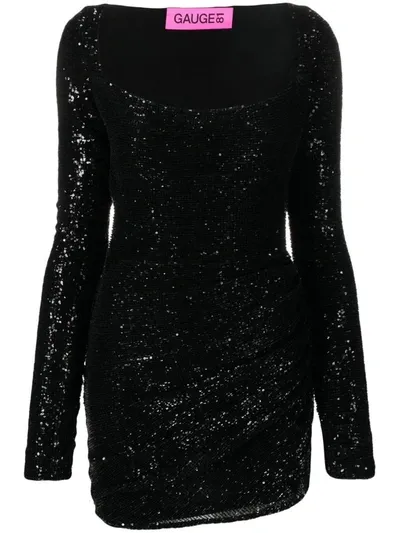 Gauge81 Evry Sequined Square-neck Mini Dress In Black