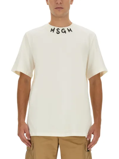 Msgm Logo Print T-shirt In Ivory