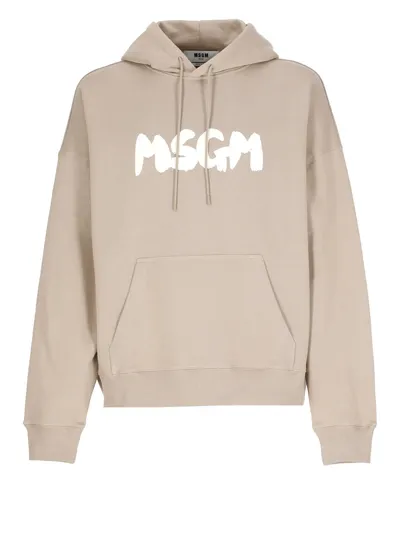 Msgm Hoodie With Logo In Beige