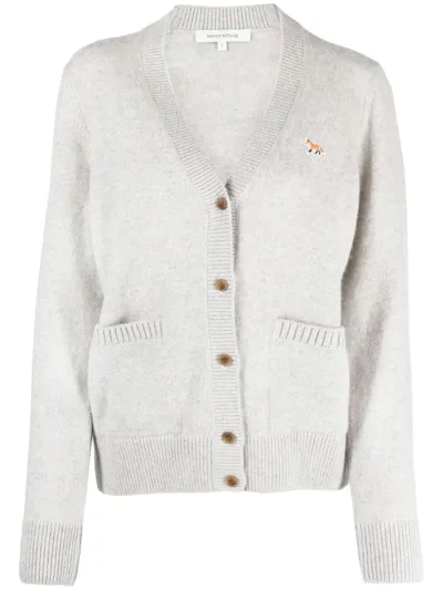 Maison Kitsuné Logo-patch V-neck Wool Cardigan In White