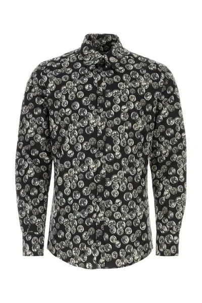 Dolce & Gabbana Martini Printed Cotton Shirt With Bowling Collar In Multicolor