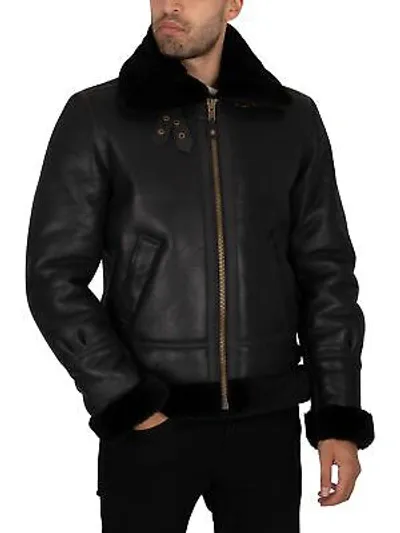 Pre-owned Schott Herren Sherpa-lederjacke, Schwarz