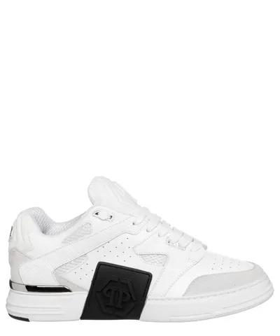 Pre-owned Philipp Plein Sneaker Herren Aacs-usc0511-ple010n_01 White Leder Logo Schuhe