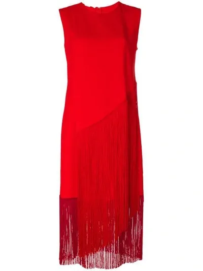 Stella Mccartney Sleeveless Fringed Midi Dress, Orange/pink In Lipstick