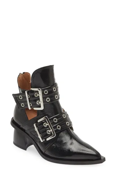 Ganni Black Chunky Buckle Open Cut Boots