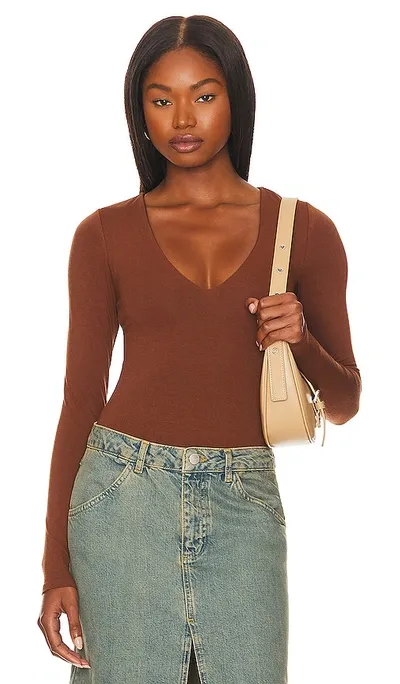 Afrm X Revolve Essentials Kloie Bodysuit In Cappuccino