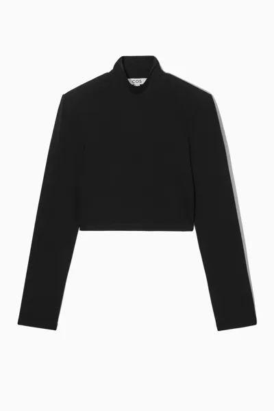 Cos Power-shoulder Cropped Top In Black