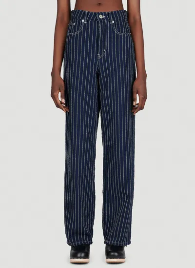 Kenzo Sashiko Stitch Wide Leg Jeans In Blue