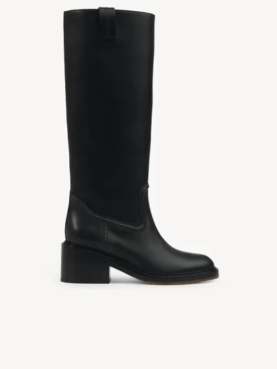 Chloé Mallo High Boot Black Size 5.5 100% Bovine Leather In Noir