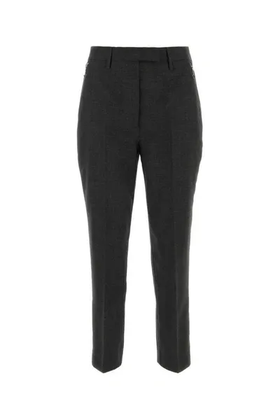 Prada Woman Melange Graphite Wool Pant In Gray