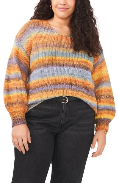 Vince Camuto Plus Size Cozy Space Dye V-neck Sweater In Citrus Spice