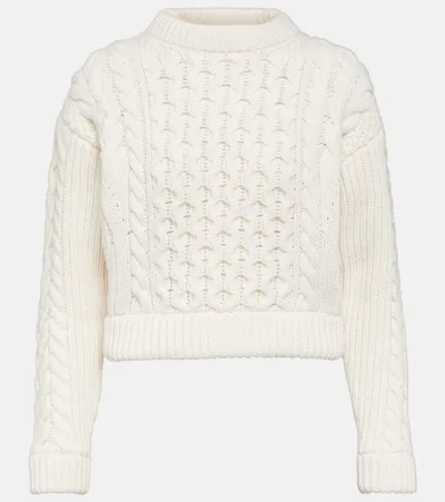 Patou Cropped Cable-knit Wool Sweater In Ivory