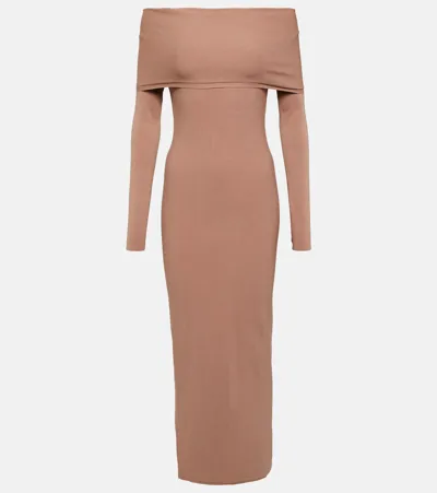 Alaïa Off-shoulder Jersey Midi Dress In Beige