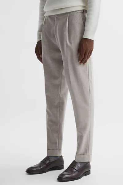 Reiss Oatmeal Slim Fit Brushed Wool Trousers