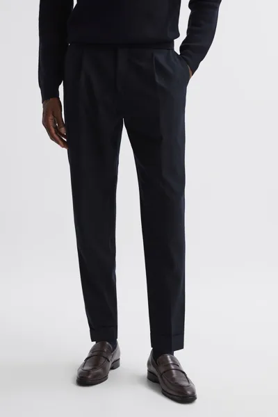 Reiss Navy Beadnell Slim Fit Brushed Wool Trousers