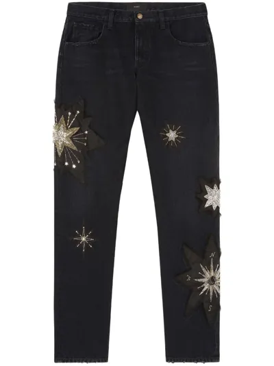 Alanui The Wandering Star Embellished Denim Pants In Black  