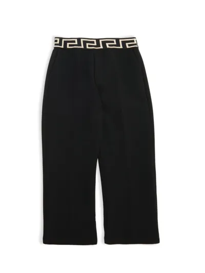 Versace Kids' Greca Logo Stretch Cady Pants In Black