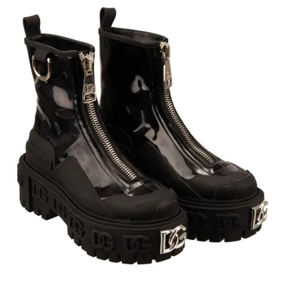 Pre-owned Dolce & Gabbana Dg Logo Hi Trekking Biker Stiefelette Stiefel Boots Black 12882