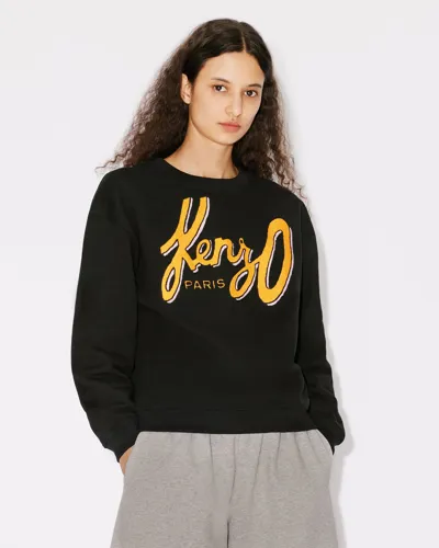 Kenzo Logo Embroidered Crewneck Sweatshirt In Black