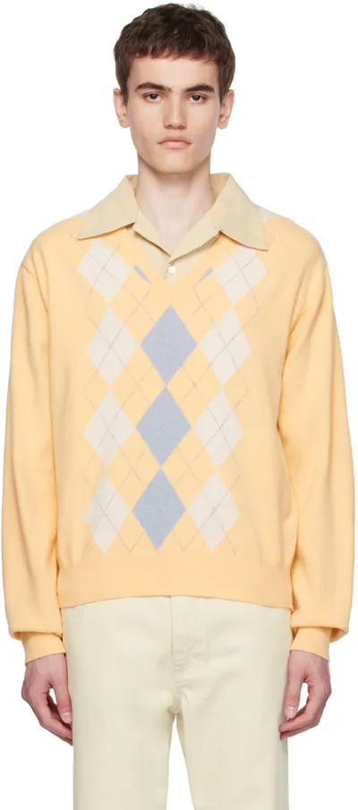 Dunst Yellow Argyle Sweater In White